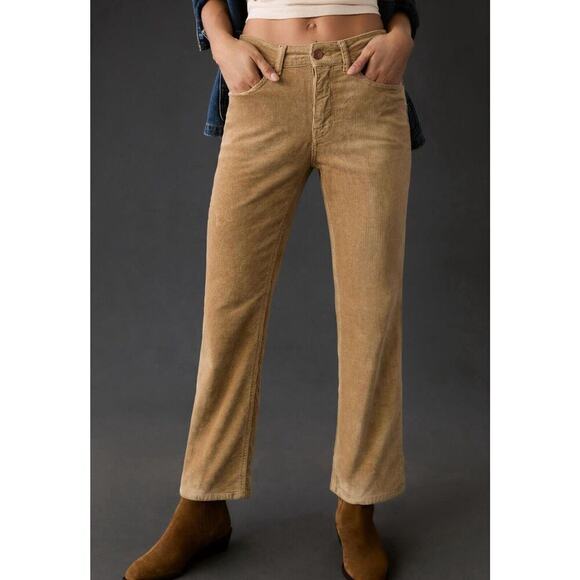 Anthropologie Pilcro The Yaya Corduroy Pants Beige Crop Flare Petite Size 24 NEW - Picture 1 of 14